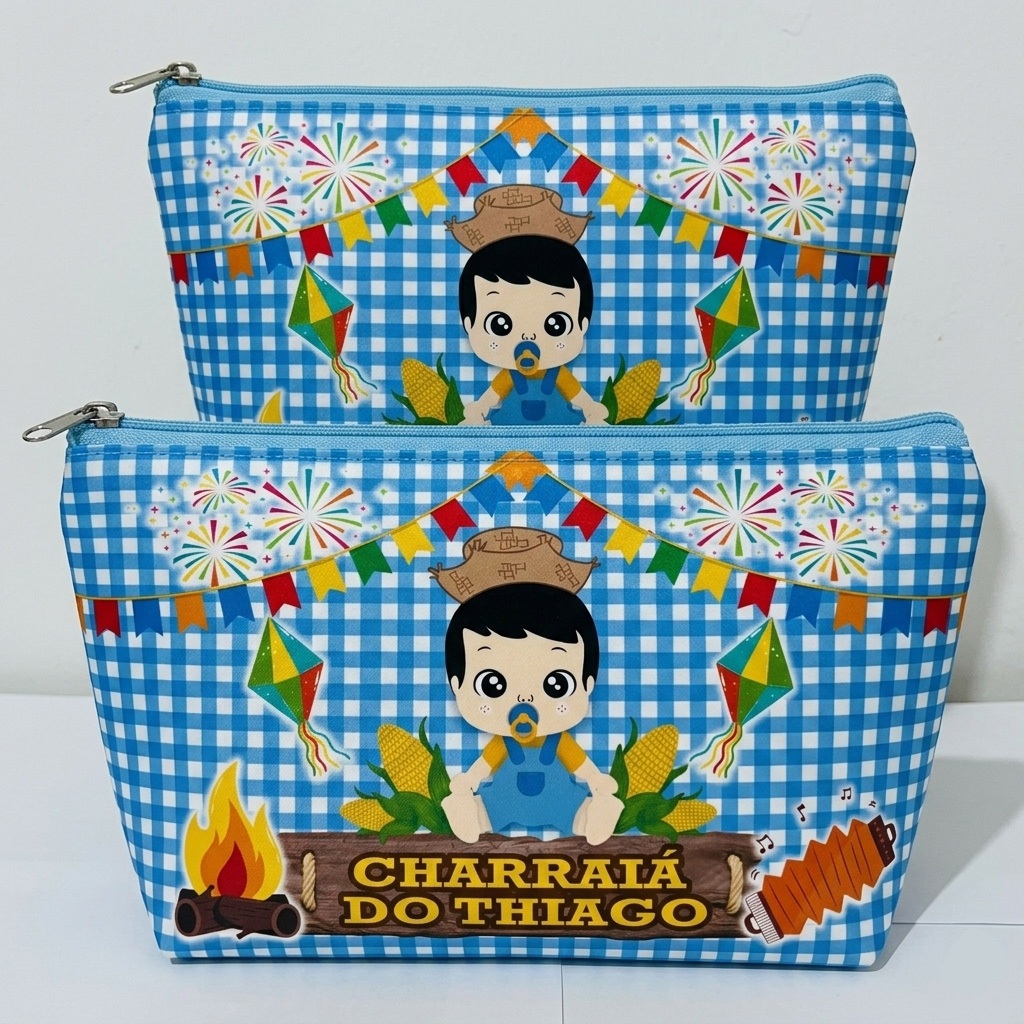 kit 20 Necessaire Personalizada  Tema Festa Junina Infantil Lembrancinha Personalizada Charraia Aniversário bolsinha