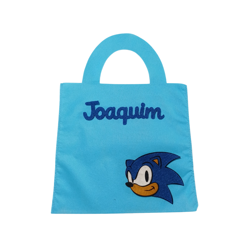 Sacolinhas Personalizadas TNT com nome criança Sonic lembrancinhas de festa de aniversario 22cmX22cm