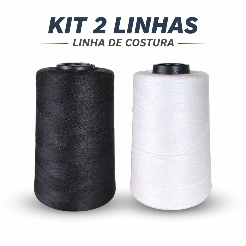kit 2 Linhas Costura 120 5.000 Metros Branco Preto Colorido Reta Overloque Máquina Doméstica Cones