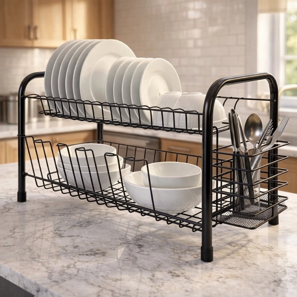 Escorredor Louça 13 Pratos Dois Andares Porta Talheres Copos