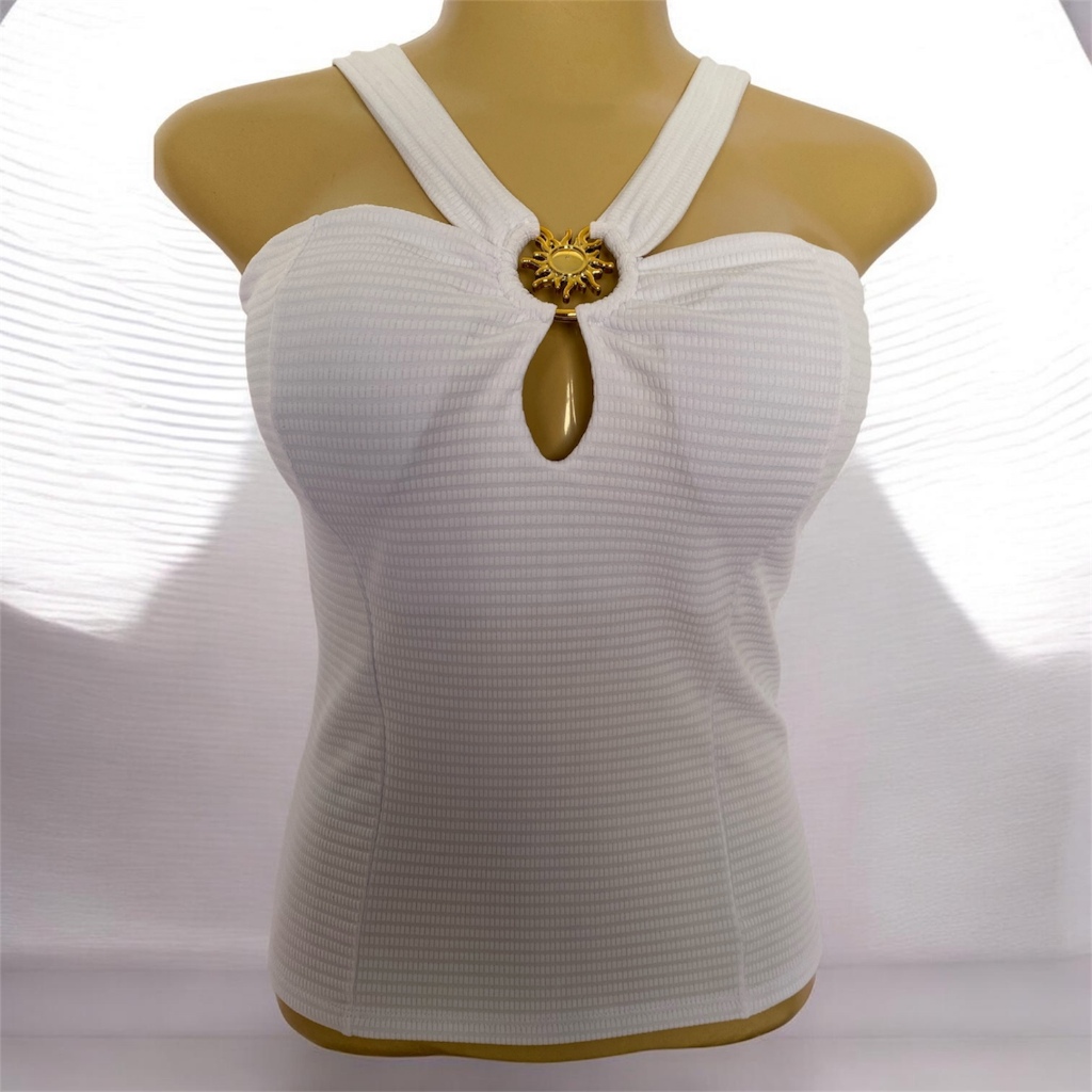 Blusa Plus Size GG Luxo com Bojo Fivela de Sol na Frente Alça Larga Moda Tendência