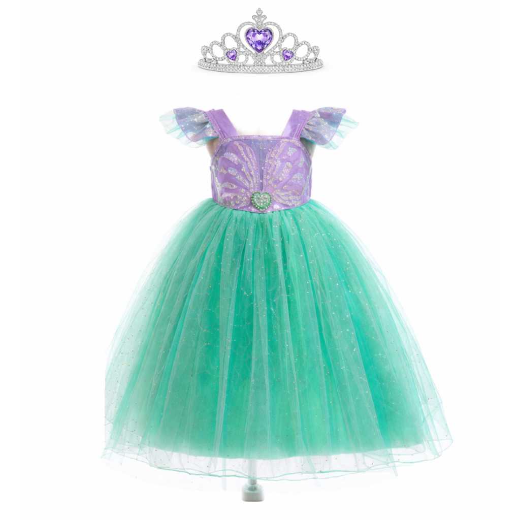 Fantasia Infantil Sereia Ariel Princesa Vestido Luxo Fundo do Mar Disney com Coroa Acessório Menina Festa Carnaval — imagem 2 de 2
