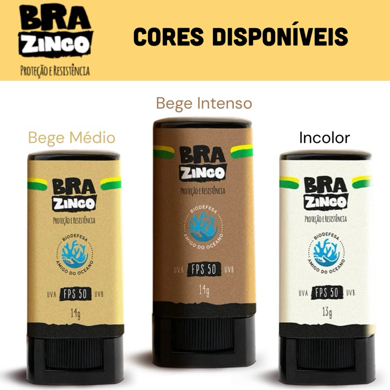 Protetor Solar Facial em Bastão Brazinco FPS 50 UVA/UVB 13g – disponível em 3 cores.ORIGINAL