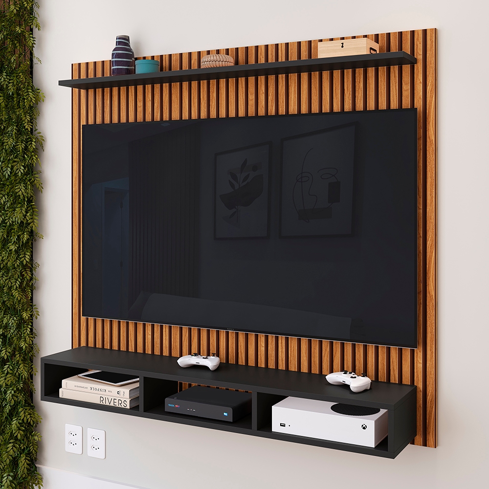 Painel Suspenso Rack Para Sala TV até 50 Polegadas Prateleira e Nicho Ideal Quarto Estante Home Sala