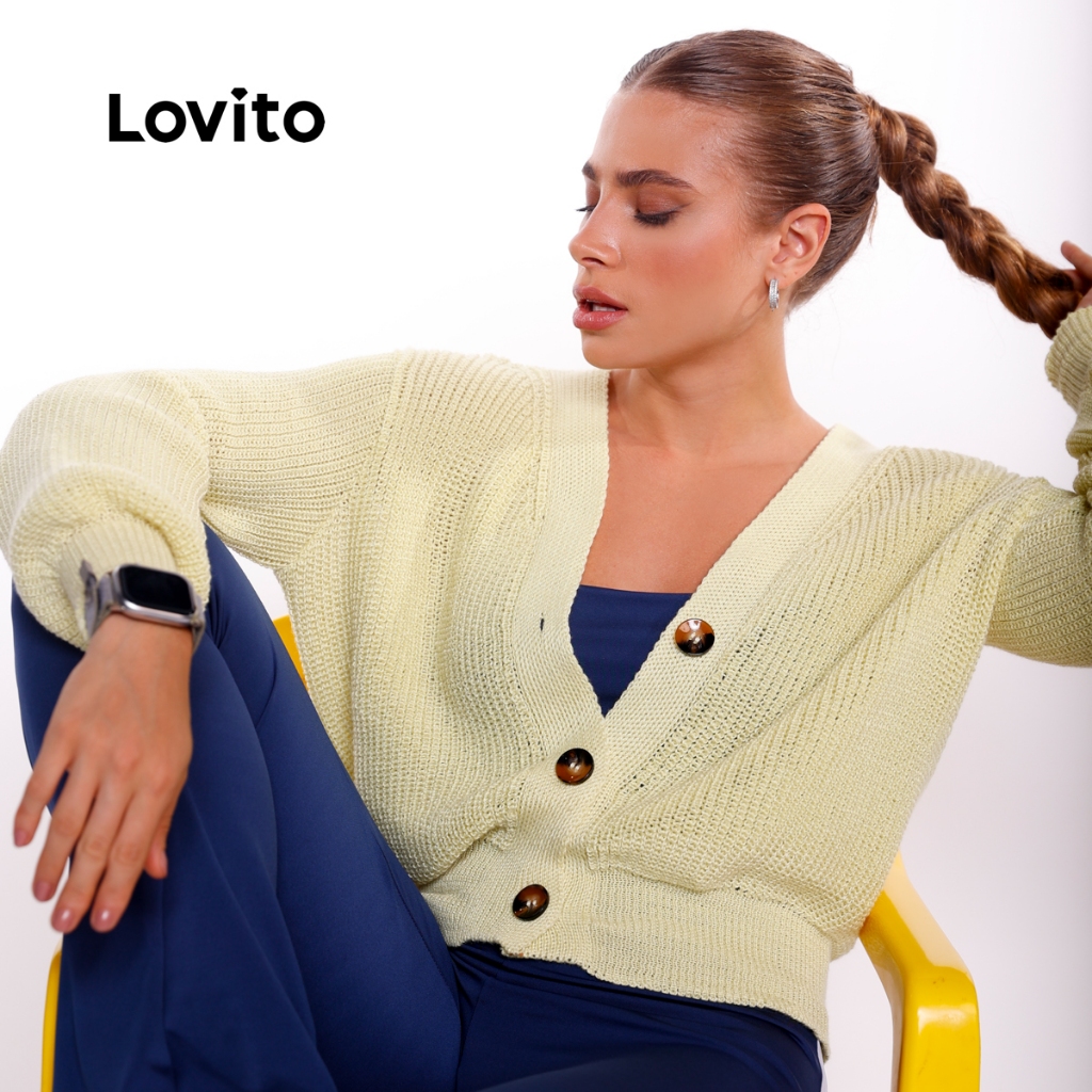 Lovito Cardigan Tricot Decote V com Botões SWB370BRL399