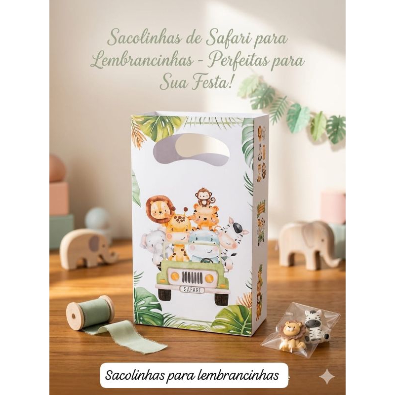 30 Sacolinhas tema Safari Personalizadas para lembrancinhas festas aniversário temática