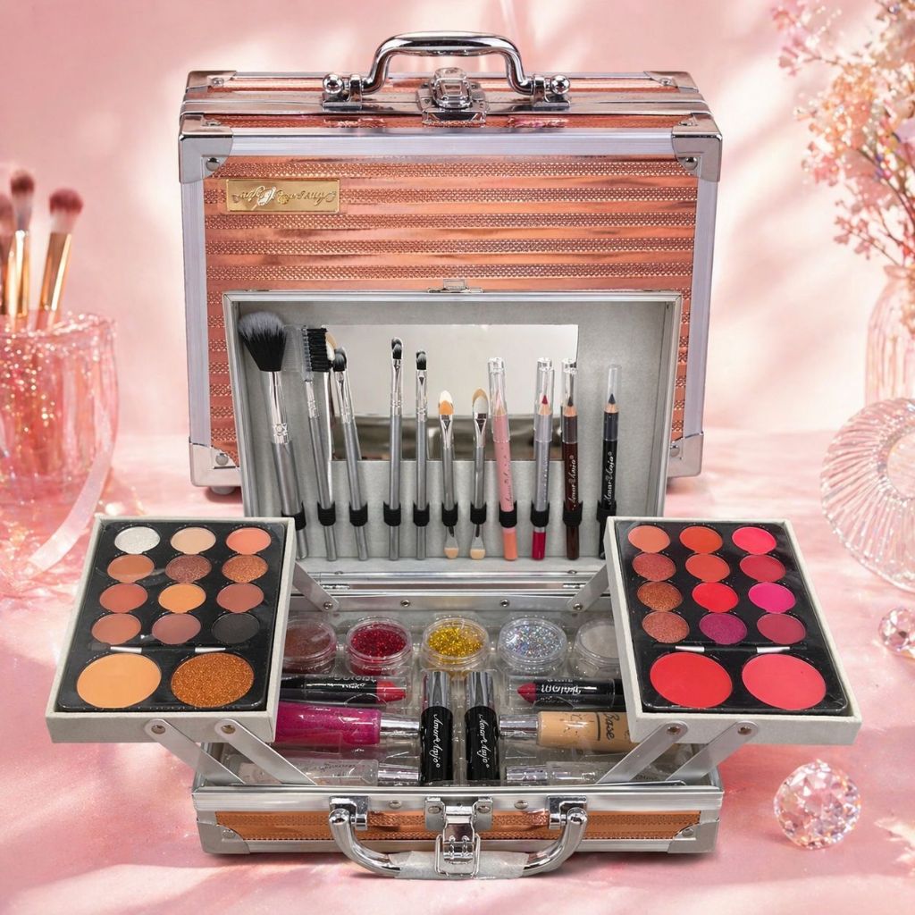 Maleta de Maquiagem Completa Profissional Kit de Maquiagem Grande com Espelho Pincéis Sombras Batom