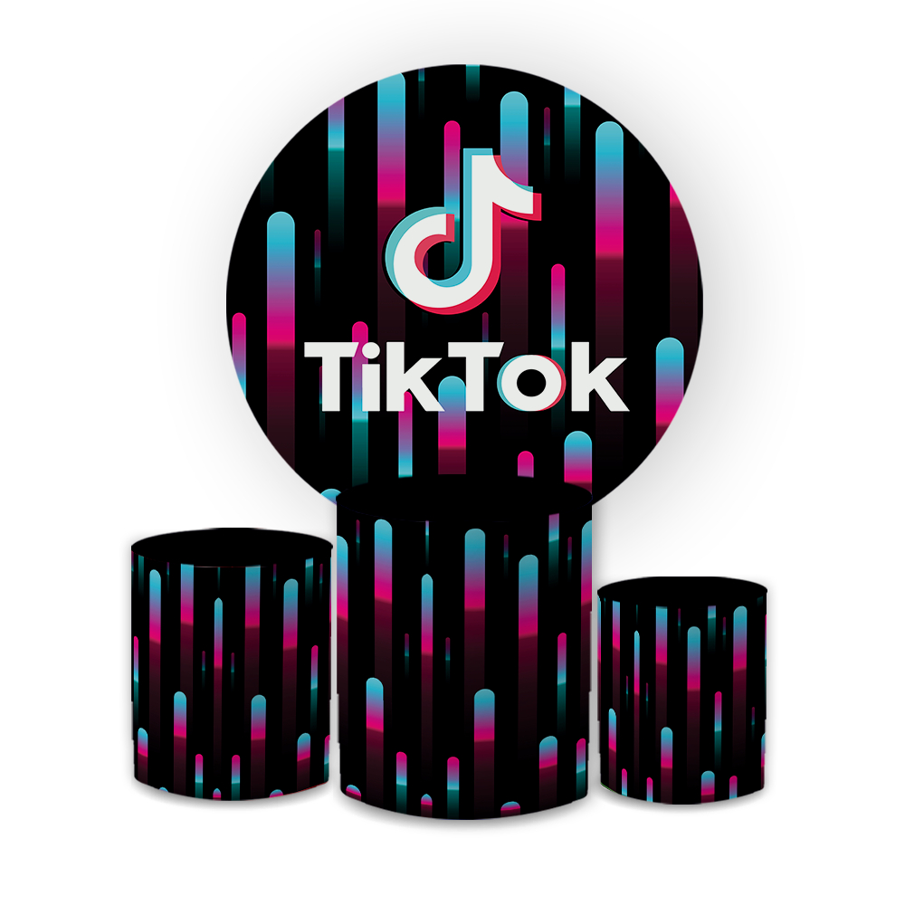 Kit Painel 1,5x1,5 + Trio Capas Cilindros P M G Festa / Decoração Temática Tik Tok