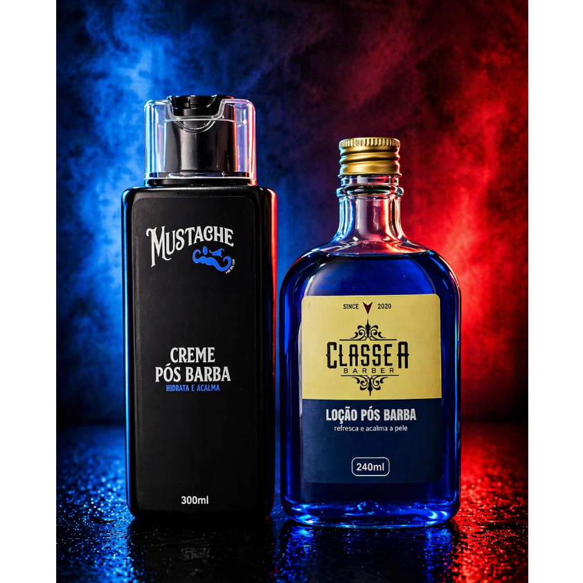 Creme Pós Barba 300ml Mustache + Loção azul Pós barba 240ml Classe A