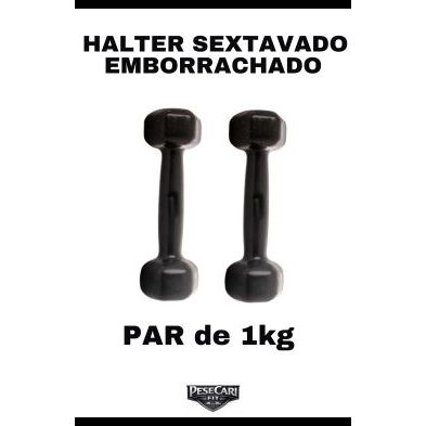 Par Halter Emborrachado Sextavado 1kg Peso de Academia Musculação Treino em Casa Funcional Fisioterapia