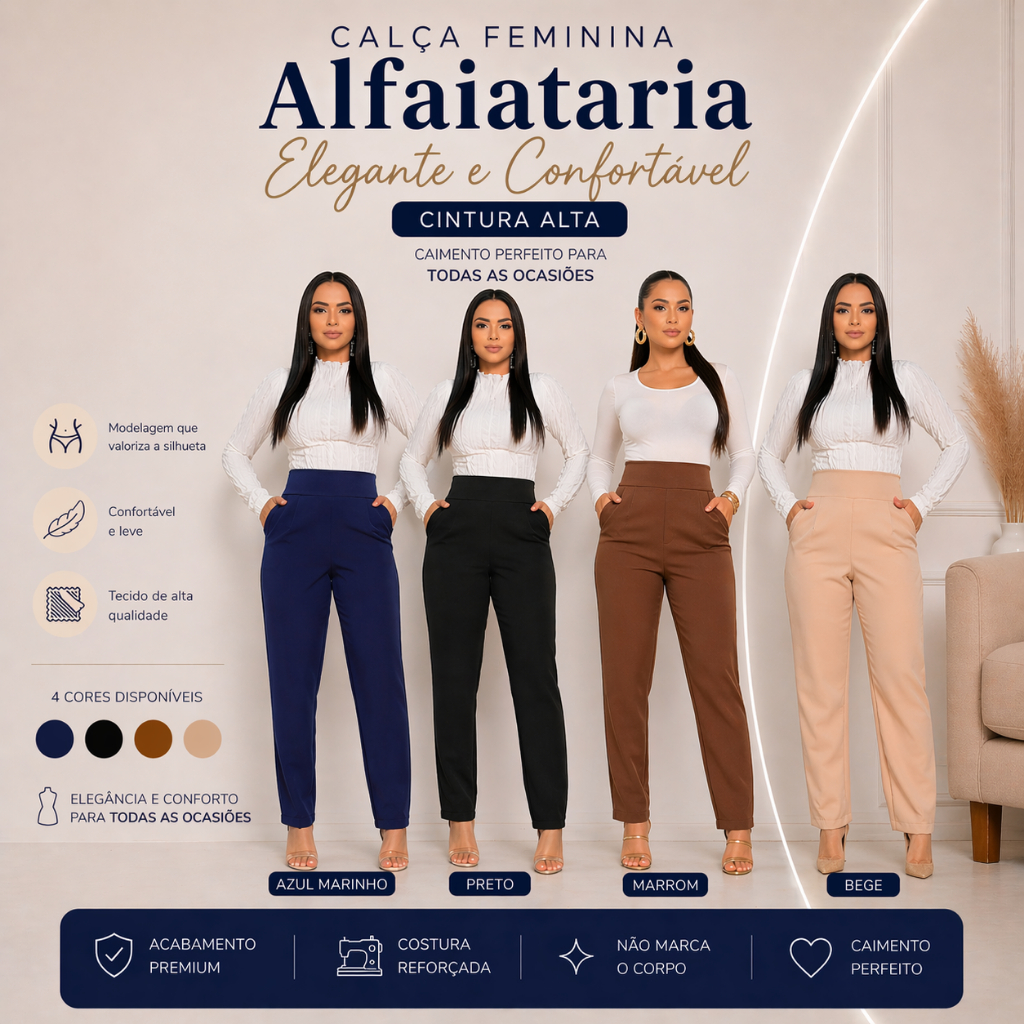 Calça FemininaTecido Alfaiataria Premium Social Com Bolso e Zíper Modelo Lateral Cenoura Justa Executiva Esporte Fino