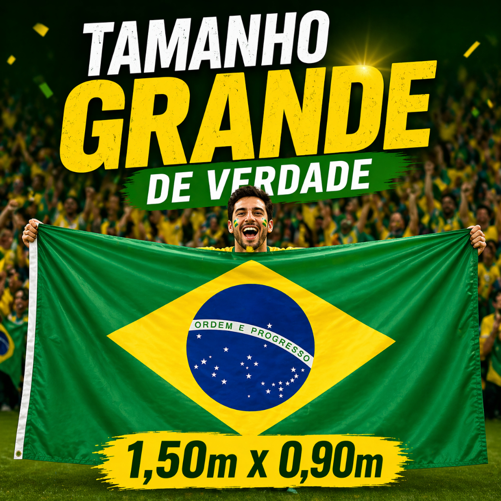 Bandeira do Brasil 1,50x0,90 Grande Copa do Mundo Poliéster Resistente Torcida Decoração Futebol