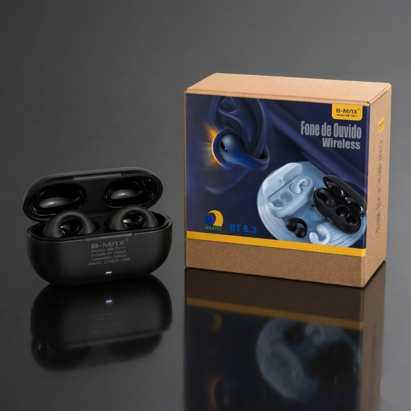 Fone Bluetooth B-Max BM-229 Sem Fio Wireless BT 5.3 Condução Óssea Preto