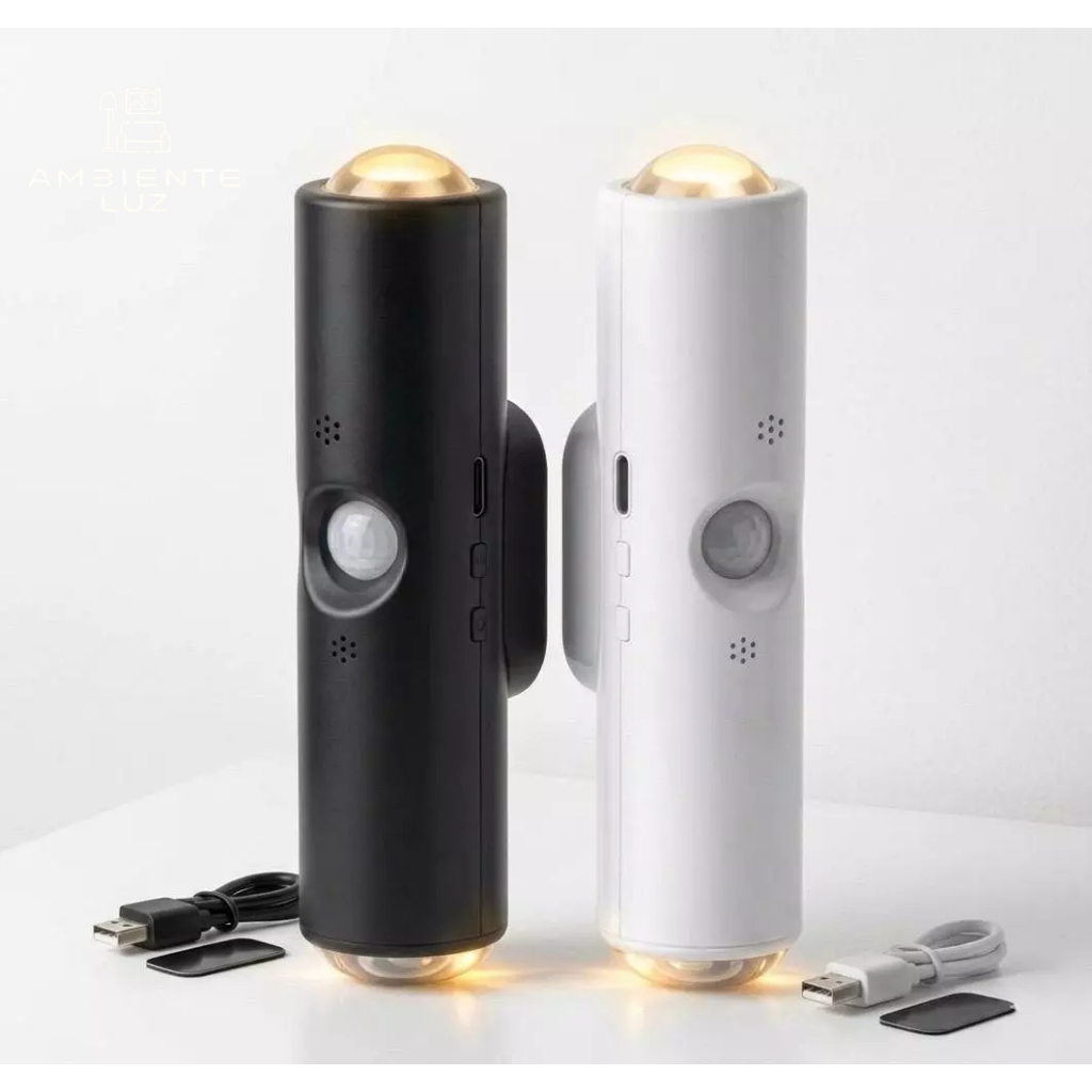 Arandela LED com Sensor de Movimento Recarregável USB  Luz de Parede 2 Fachos Moderna