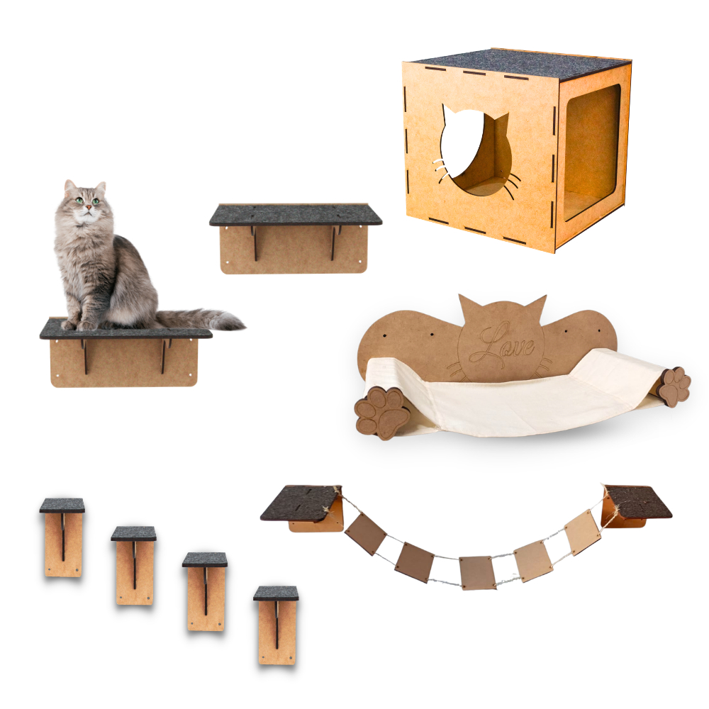 Playground para Gatos com 9 Peças Brinquedo de Gato Ponte Nicho Rede Degraus Diversão para seu Pet