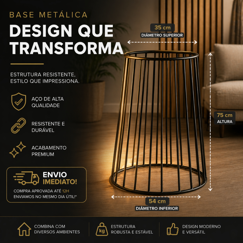 Pé Base de Mesa Redonda em Ferro Preto 75cm para Mesa Bistrô, Mesa Lateral e Decoração Elegante