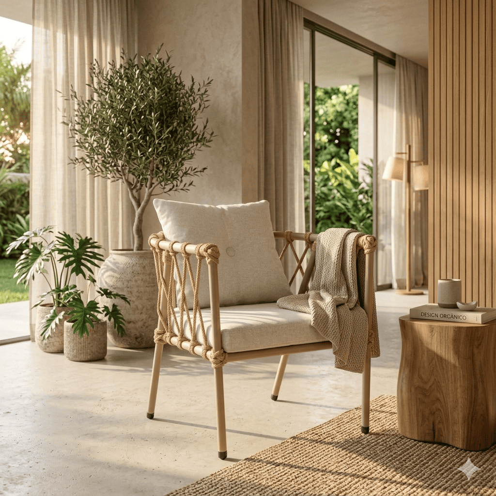 Poltrona Uchoa Corda Náutica Aço Reforçado Para Jardim Varanda Poltrona Area de Lazer e Cozinha