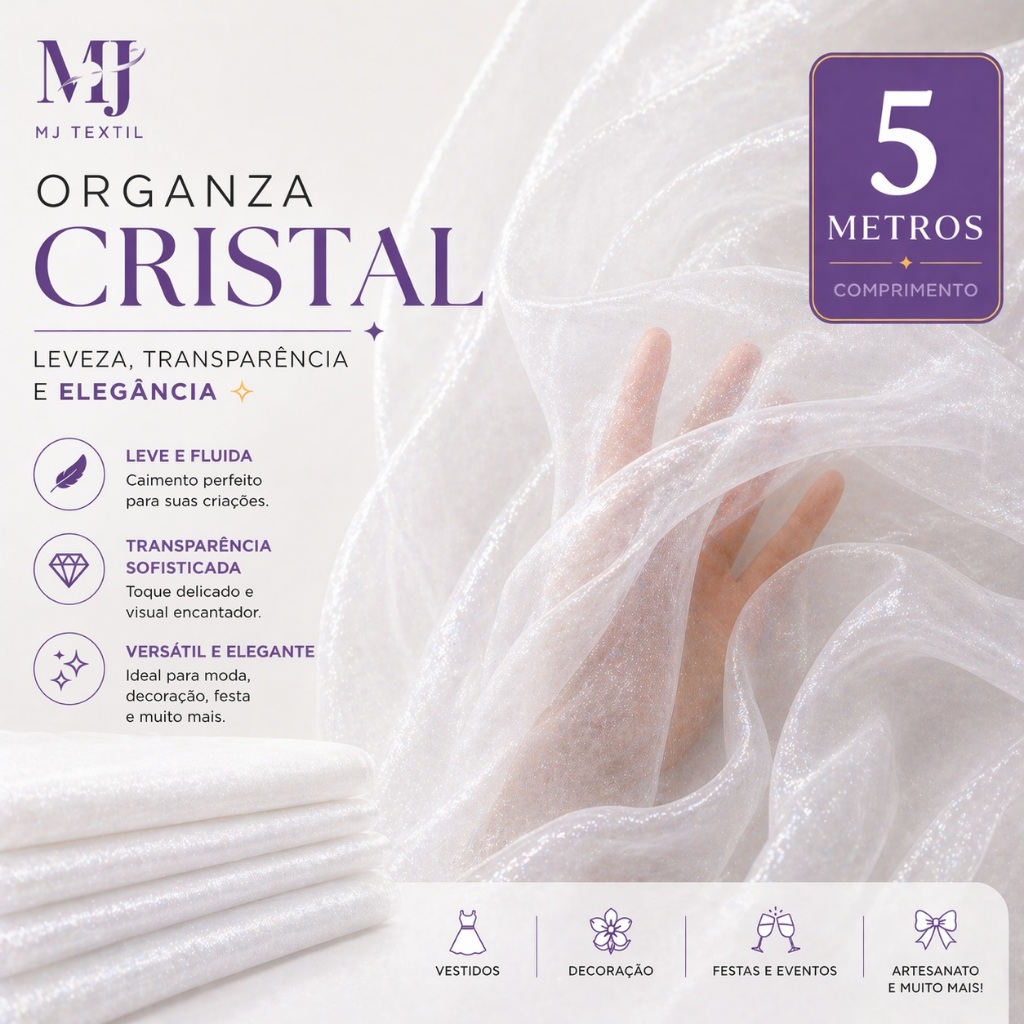 Organza Cristal 5 Metros ✨ Mais Economia para Vestidos, Decoração e Festa