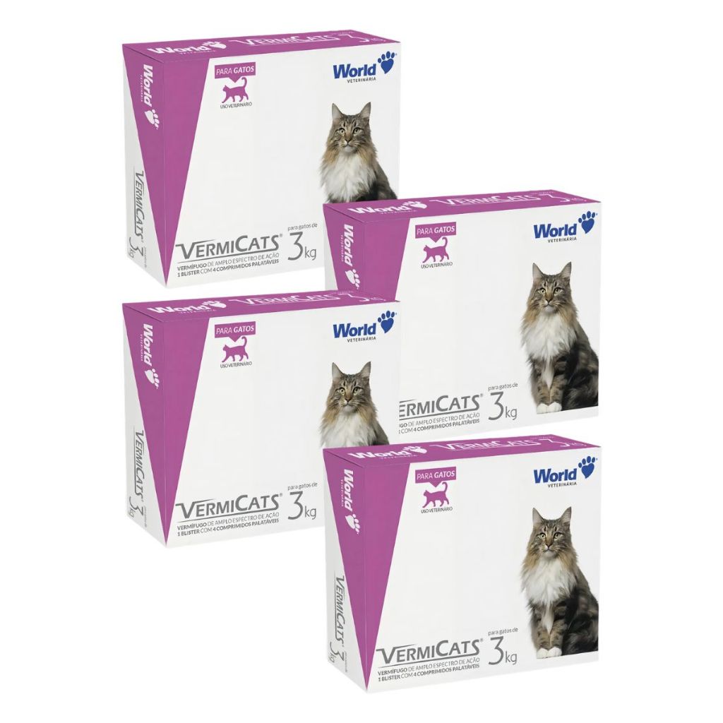 Kit 04 Vermicats 600MG 4 Comprimidos Vermífugo Para Gatos