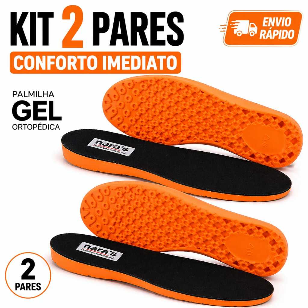 Kit 2 Pares Palmilha Gel Ortopédica Anatômica Original Nara`s Conforto Máximo Anti Impacto Ajustável