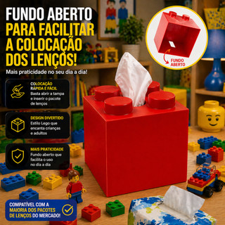 Porta Lenço Lego Organizador Caixa Para Lenços Decorativo Infantil Quarto Sala Escritório Porta Papel Tissue