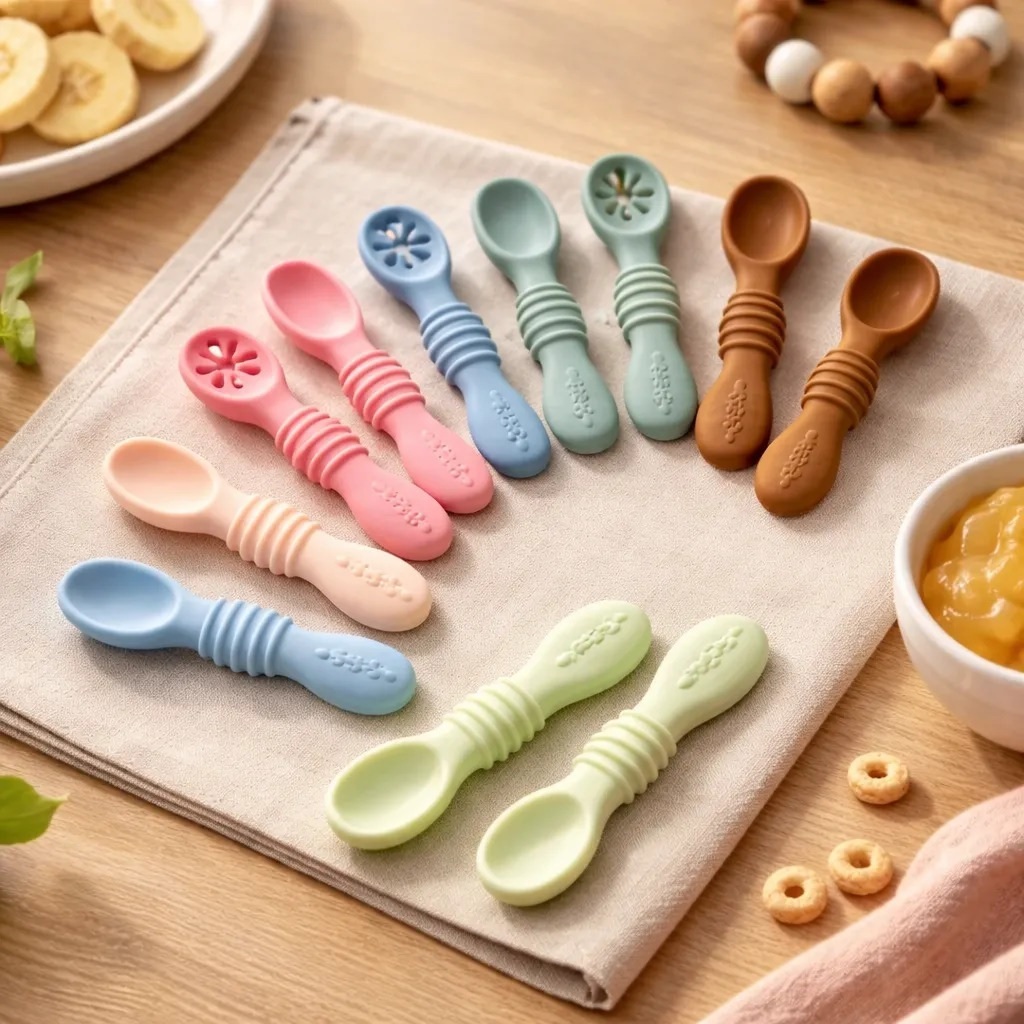 Kit 2 Colheres Alimentação de Treinamento Auto Alimentacão Bebe Talheres Sensorial Silicone