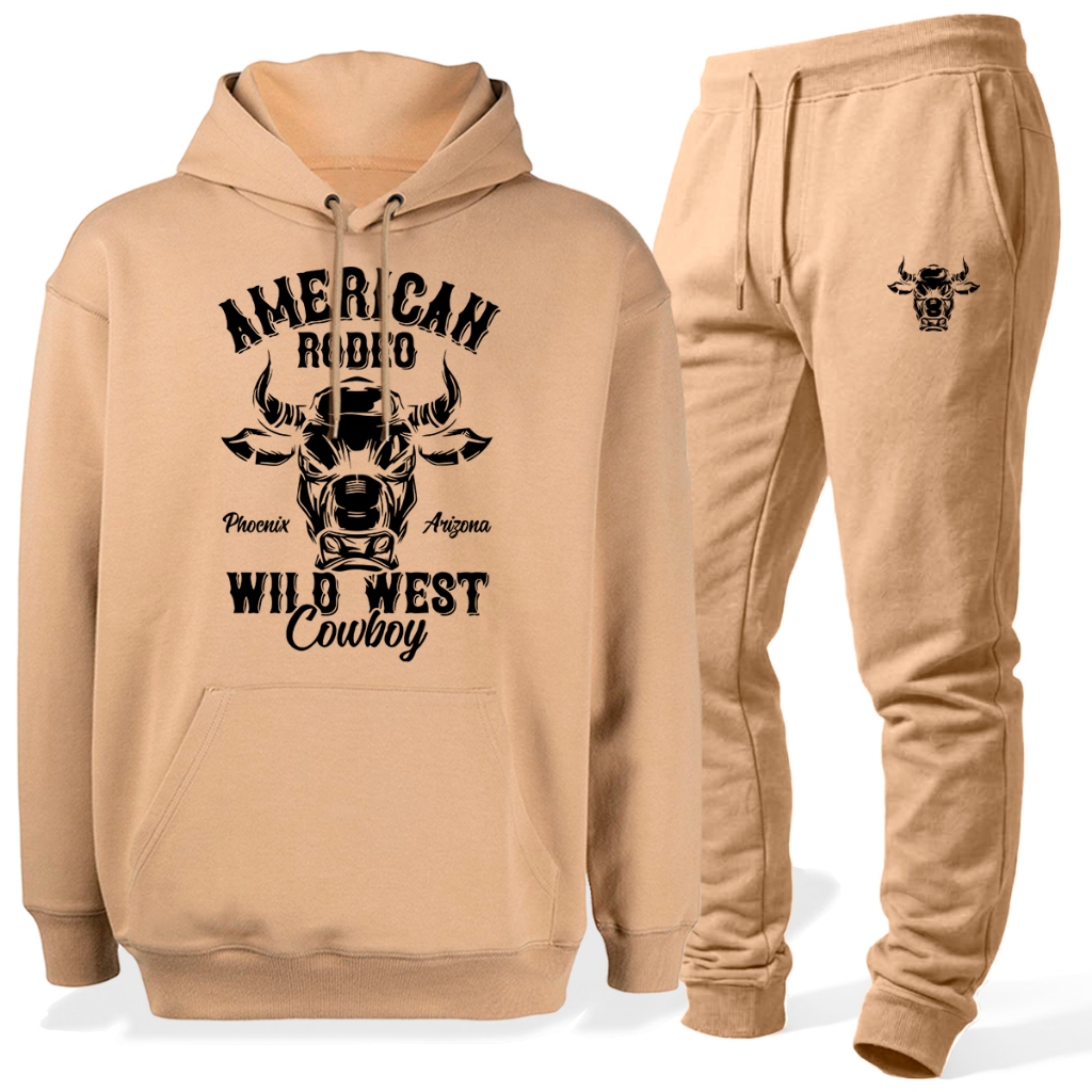 Conjunto Moletom Com Capuz Bolso E Calça Kit Rodeo Cowboy Blusa Canguru Algodão Flanelado Quentinho