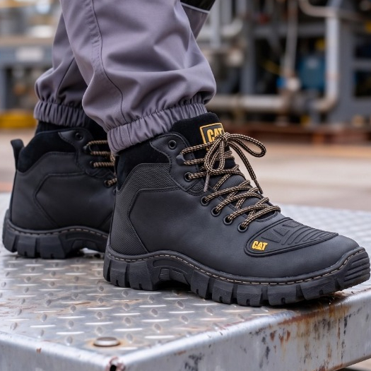 Bota Coturno Masculina CAT Adventure Preto Palmilha Borracha Alta Resistente Confortável Tratorada Construção Promoção