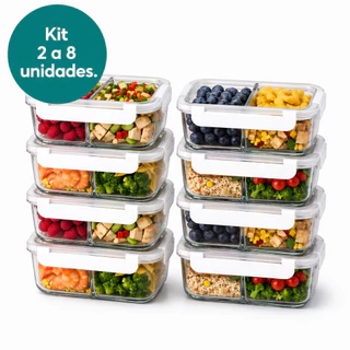 Kit 2 a 8 Potes Vidro Herméticos Com Divisória 1040ml Grande Anti Vazamento Marmitas 4 Travas Micro-