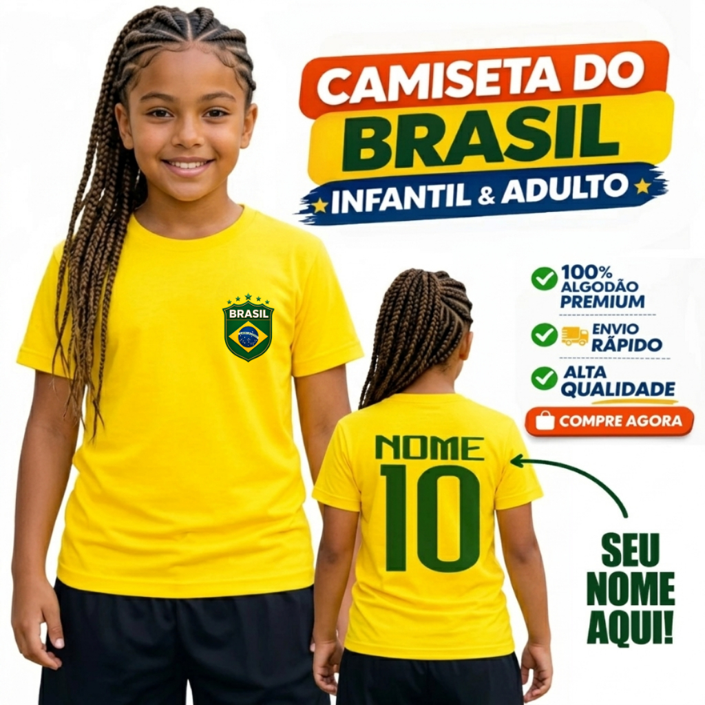 Camiseta T-shirt Brasil com Nome Personalizado numero 10
