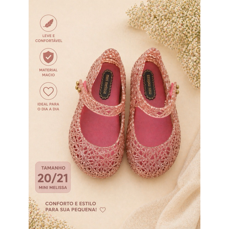 Sapatilha Infantil Mini Melissa Glitter Rosa Tamanho 20/21