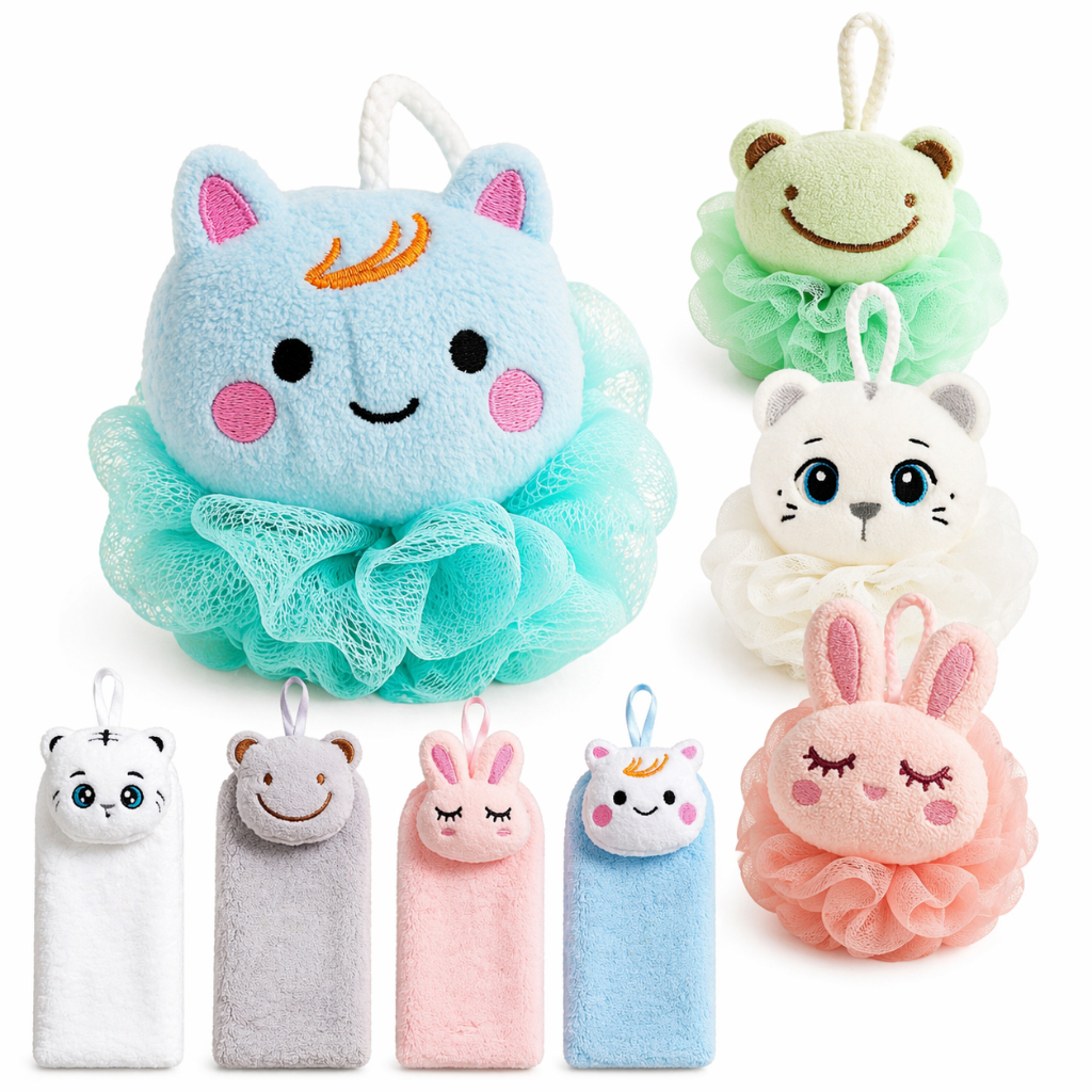 Kit Higiene Infantil Banho Esponja Macia Toalha Rosto Pano Hipoalergênico Bebe Menino Menina