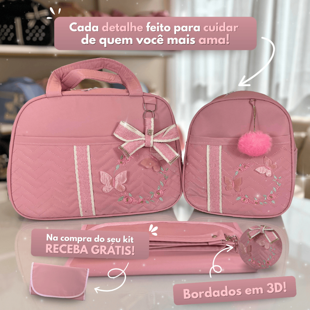 Kit Bolsa Maternidade Menina Borboleta Luxo