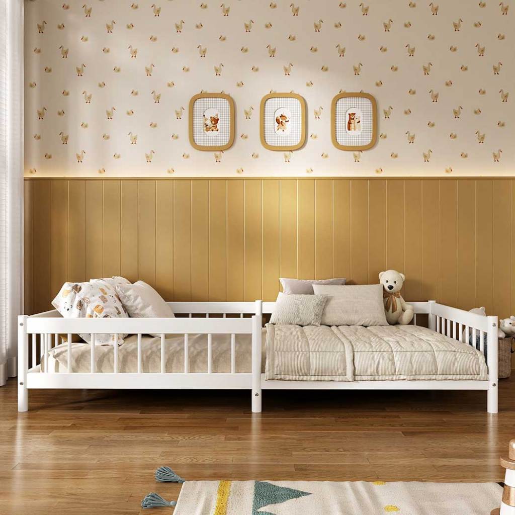 Cama Solteiro Infantil Montessori Elevada Com Estrado Madeira Reforçada Branco Dudy