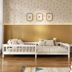 Cama Solteiro Infantil Montessori Elevada Com Estrado Madeira Reforçada Branco Dudy