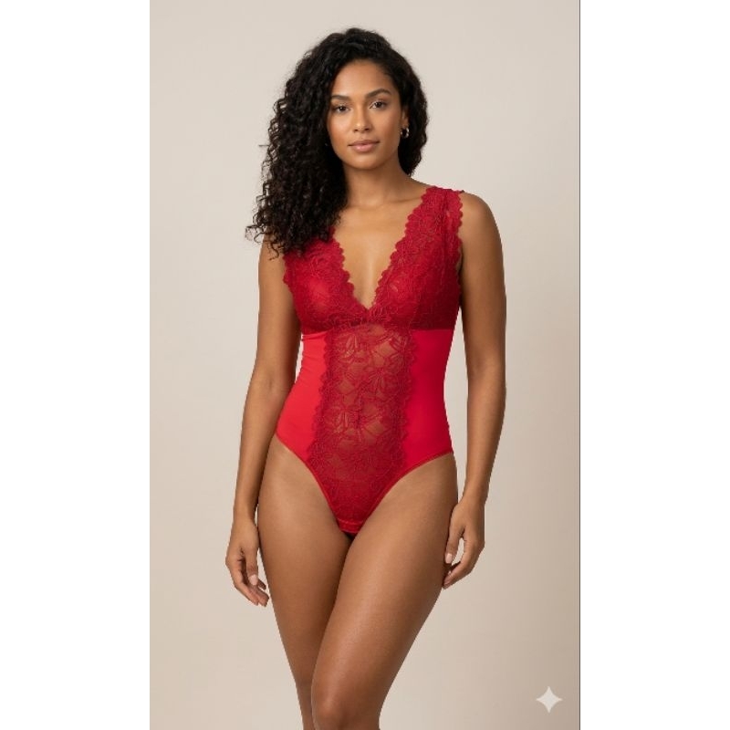 Body em Renda Floral - Vermelho Rubi Tam. G