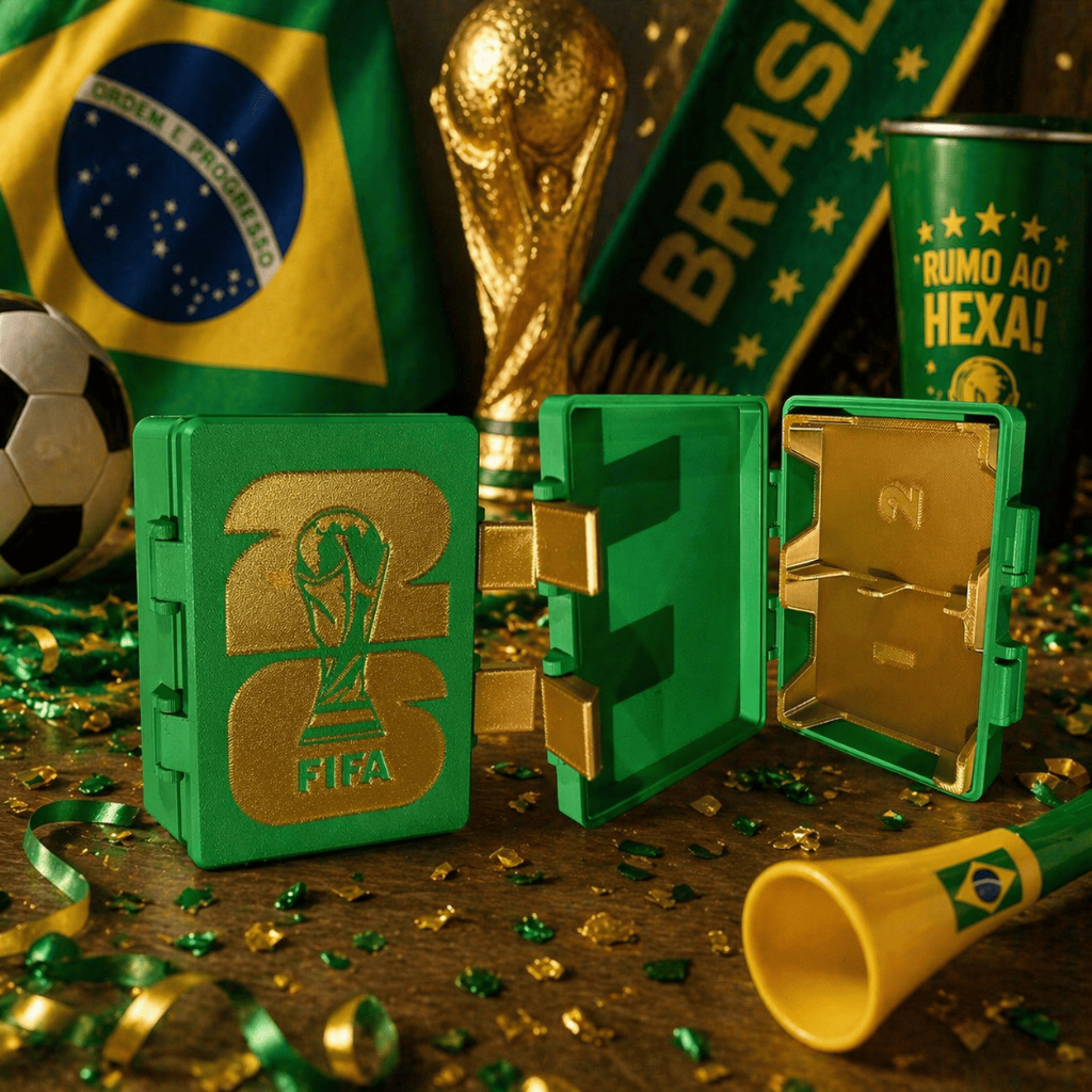 Porta Figurinhas Copa do Mundo 2026 Organizador Caixa Cards Caixinha Futebol Álbum Estojo Brasil