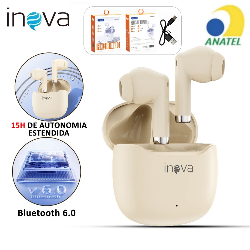 INOVA Fone De Ouvido Bluetooth Sem Fio Original Fone TWS Headset De Ruído Bluetooth 6.0