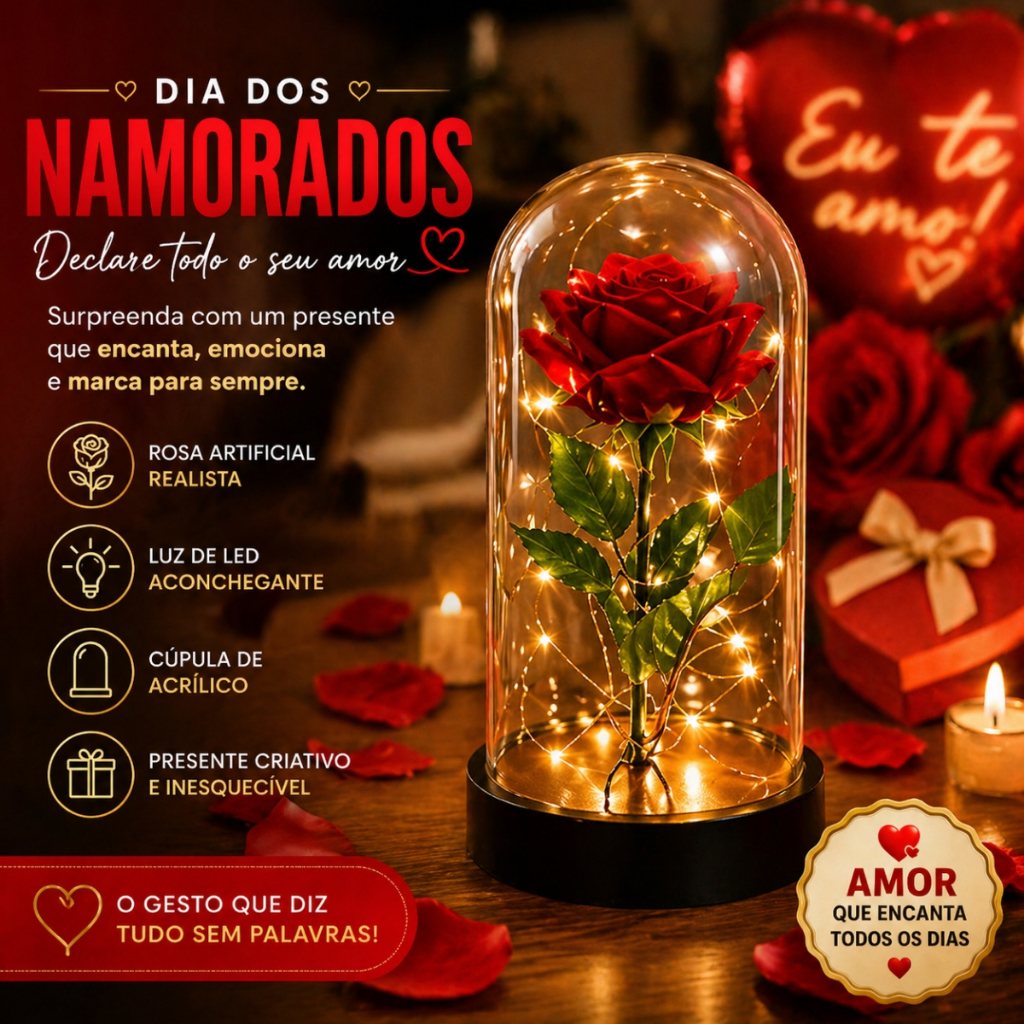 Flor Vidro Rosa Encantada A Bela E A Fera Cúpula Com Luz De LED Luminária Abajur Decorativa Presente Mães Dia Namorados
