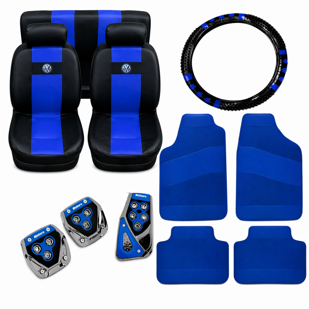 Kit De Capas Banco Tapete Capa De Volante Pedaleiras Azul vermelho Rosa Carro Gol Golf Polo Voyage