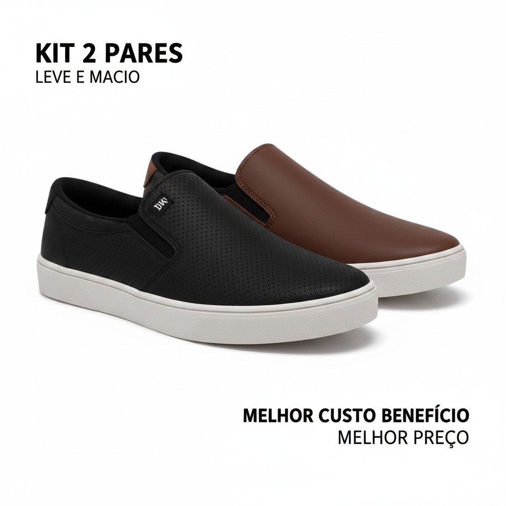 Kit 2 Tenis Casual Sapatenis Masculino Macio Confortavel Slip On