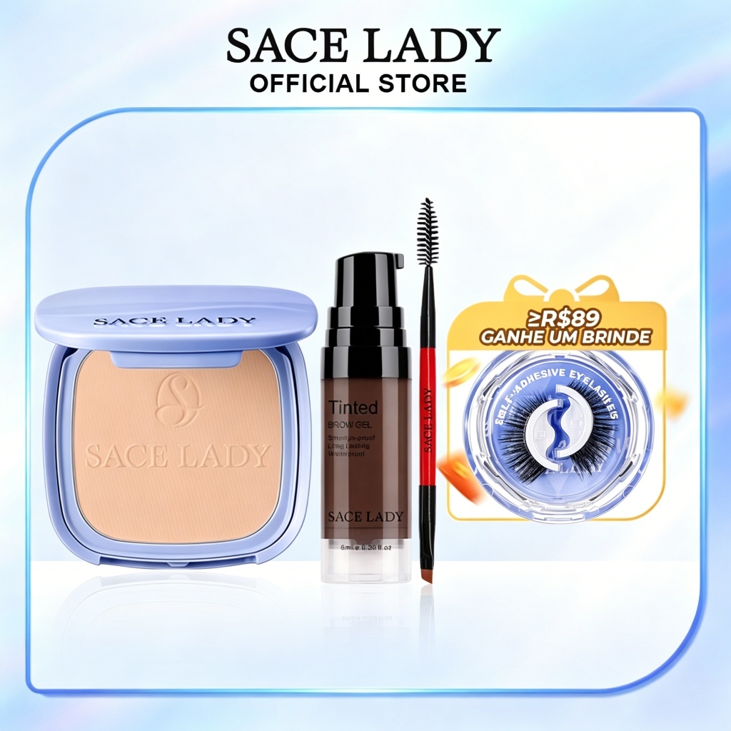 SACE LADY Pó Facial Pérola e Lápis de sobrancelhas em gel Kit de Maquiagem FPS 30PA+++ Controlo