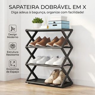 Sapateira Prateleira Sanfonada 4 Andares Organizadora Plástico Multiuso Sapatos Livros Br…