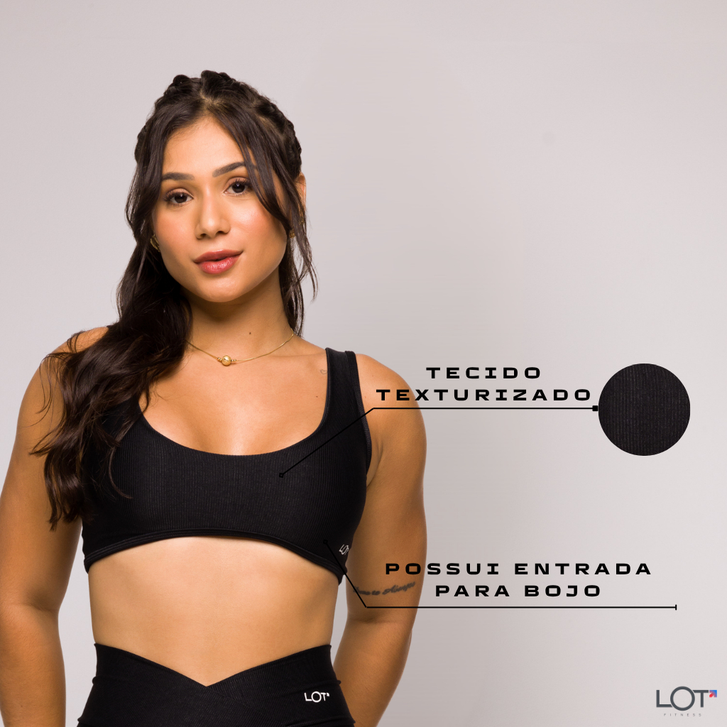 Top Fitness Feminino Academia Poliamida Arco Costas Aberta Preto Crossfit
