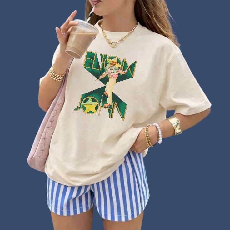 Camiseta Básica Cantor Elton John Album 1970 Yellow Brick Fã Cllube Show 100% Algodão Promoção