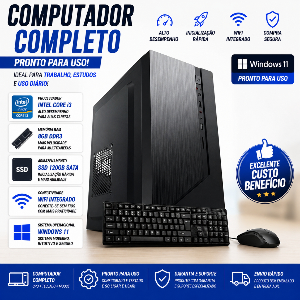 COMPUTADOR WINDOWS 11 CPU INTEL I3 SSD 120GB SATA 8GB DDR3 + WIFI