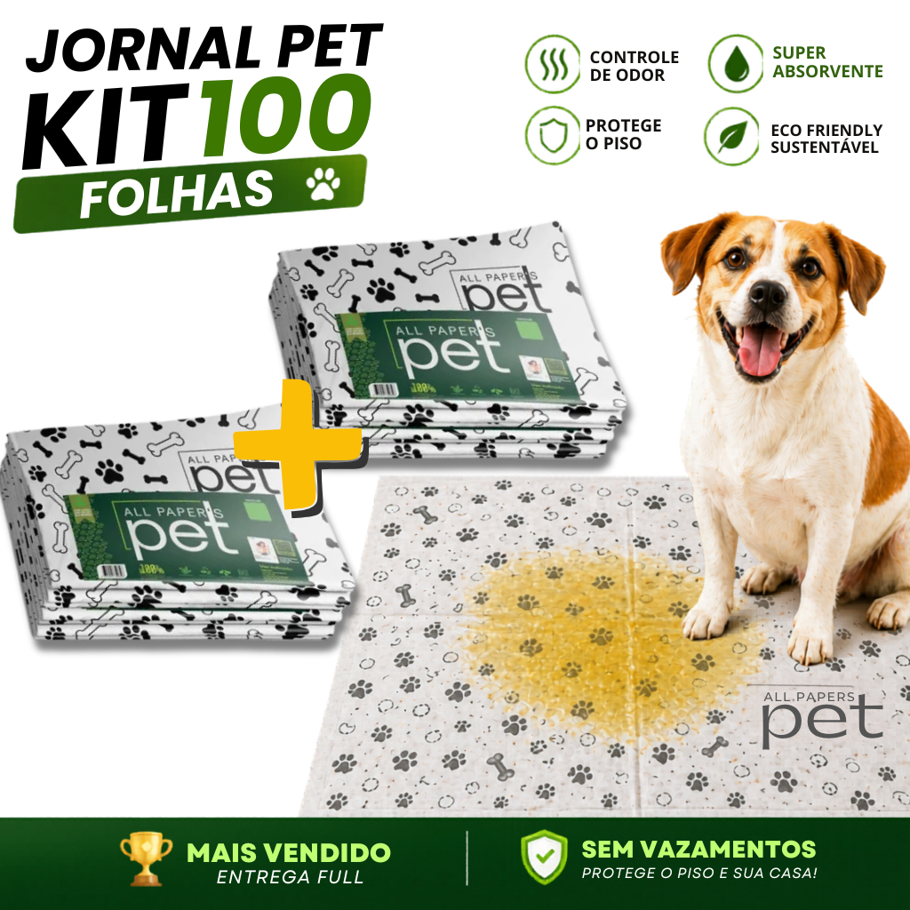 Kit Jornal Pet Higiênico 50/100/150/200 Folhas Grande 64x58cm Biodegradável Atóxico Não Vaza - cachorro - gato