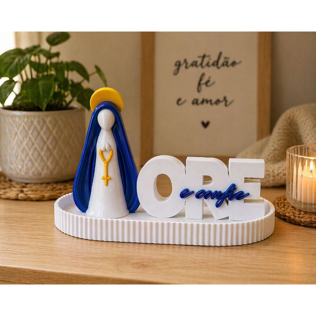 Kit Nossa Senhora Aparecida +  Ore e Confie + Bandeja Decorativa Religiosa