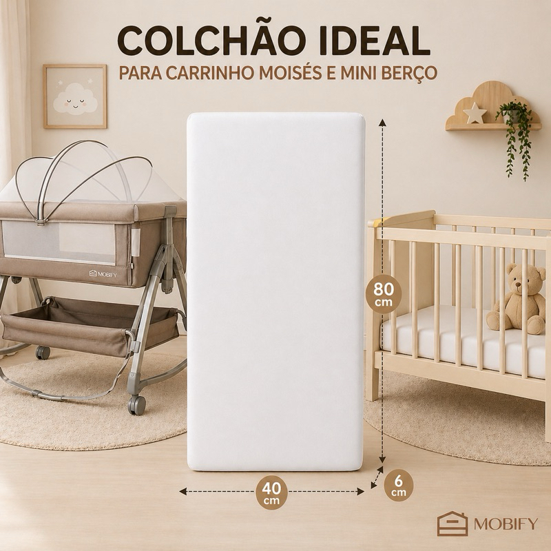 Colchão para Moisés mini Berço 80x40cm Super Macio Capa Removível