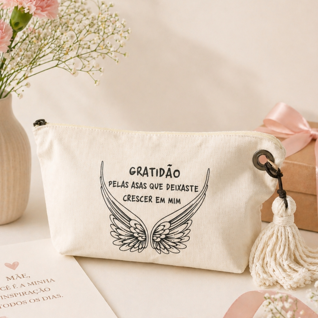 Necessaire Algodão Cru  Porta Acessórios Maquiagem Lembrancinha Presente Dia das Mães Almofada Personalizada